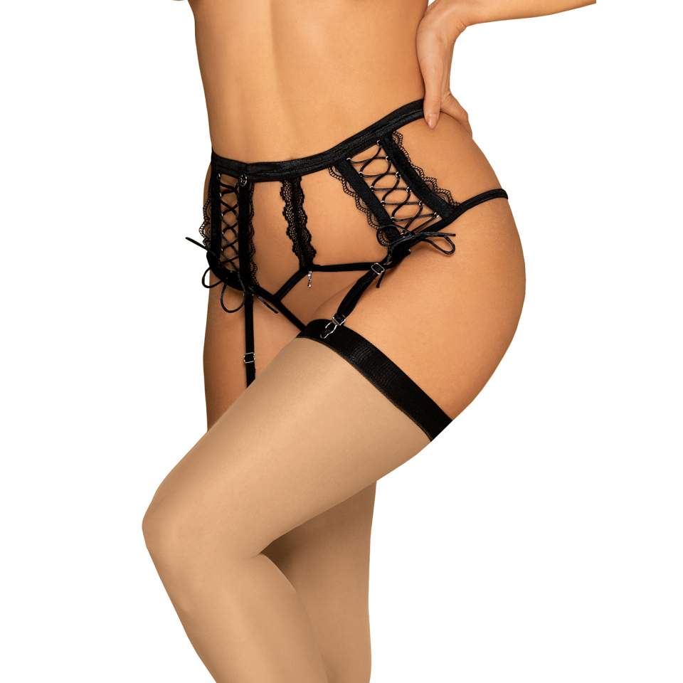 Czarny pas do pończoch Obsessive Bravelle ze stringami