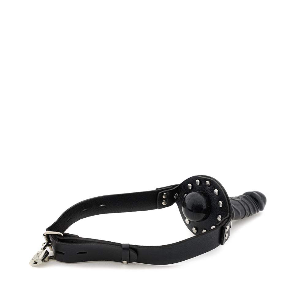 Knebel do ust w kształcie realistycznego penisa na regulowanym pasku