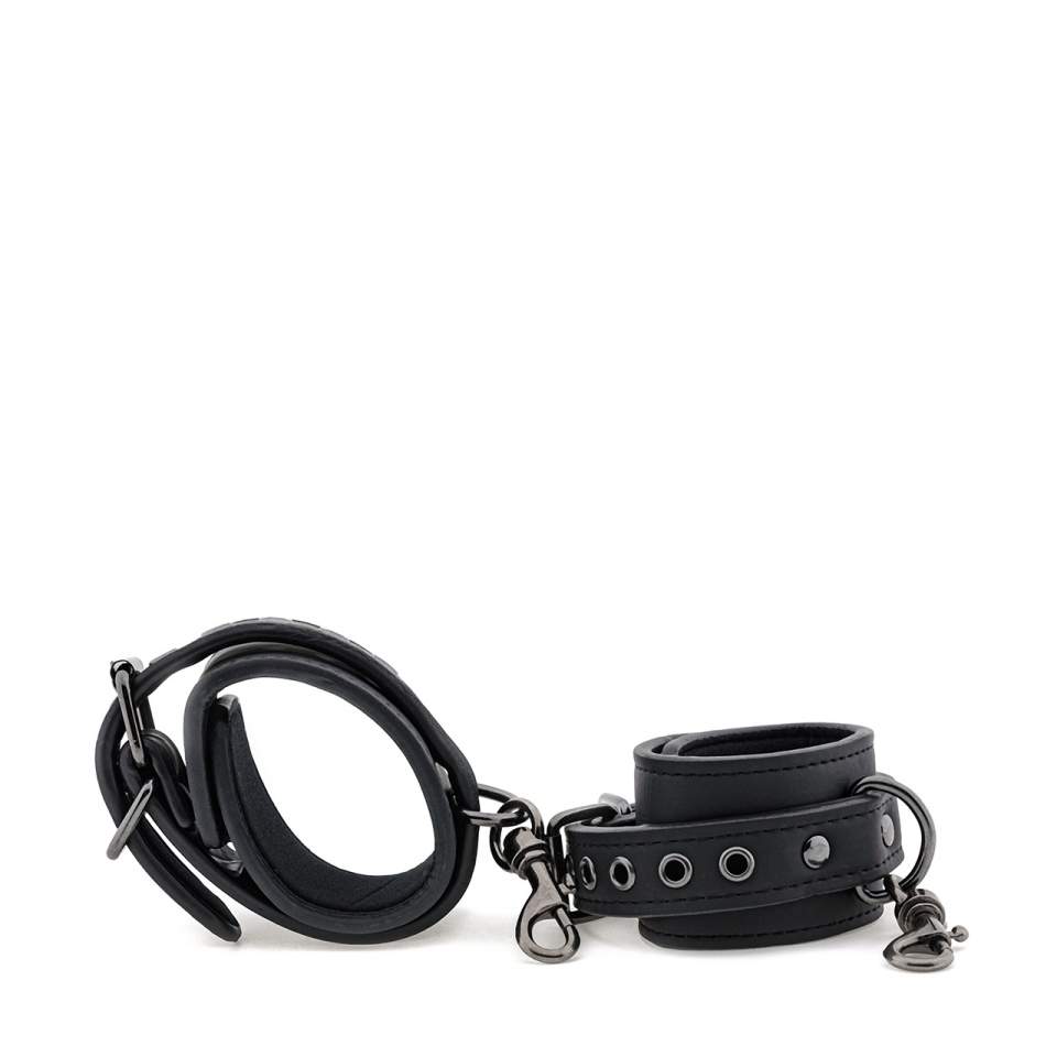 Czarne skórzane kajdanki na drzwi z uniwersalnym mocowaniem