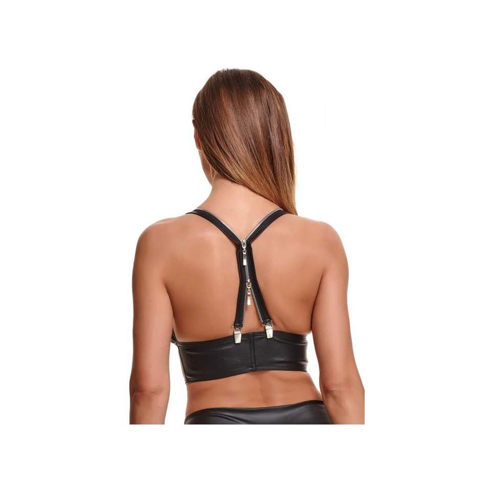 Krótki top z ekoskóry na cienkich ramiączkach Demoniq Zita