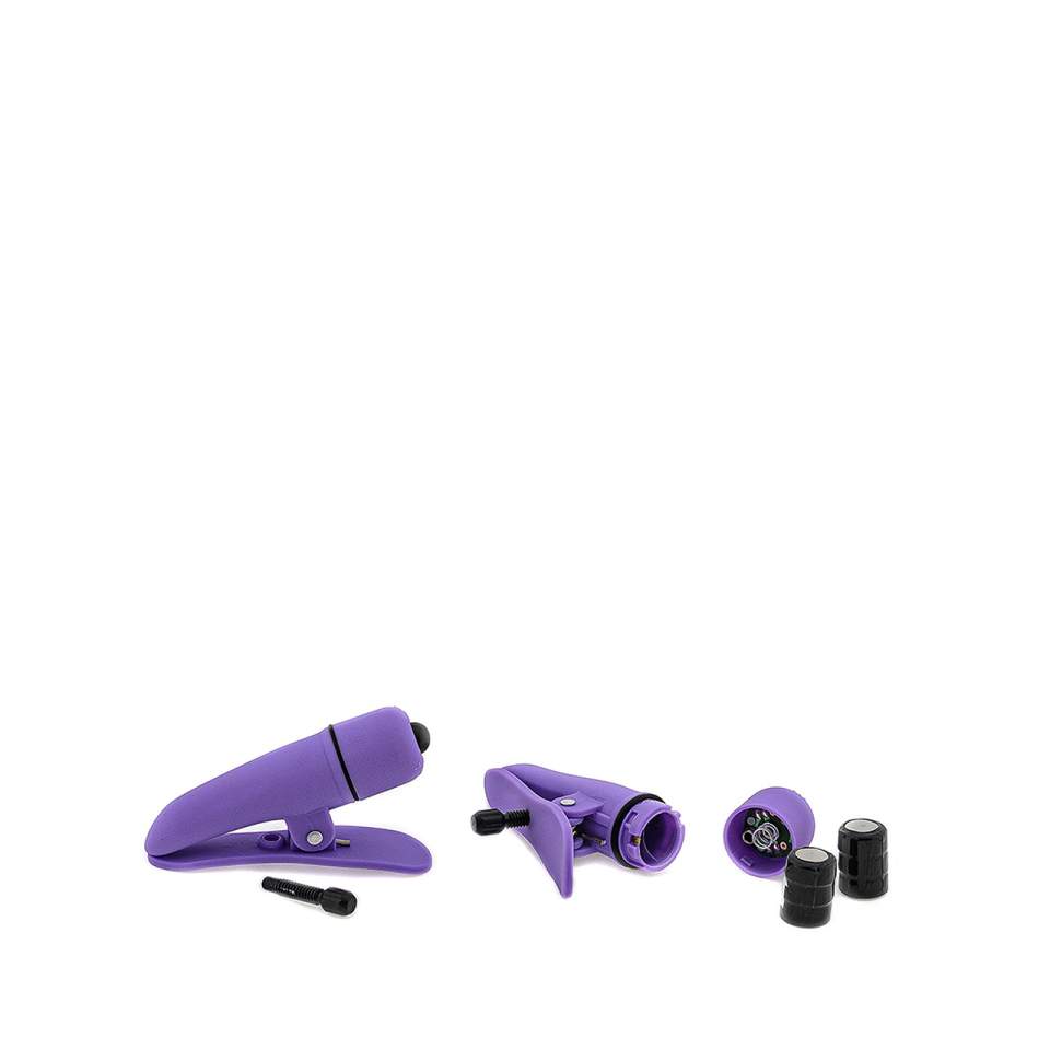 Fioletowe klamerki do stymulacji sutków z dodatkową wibracją