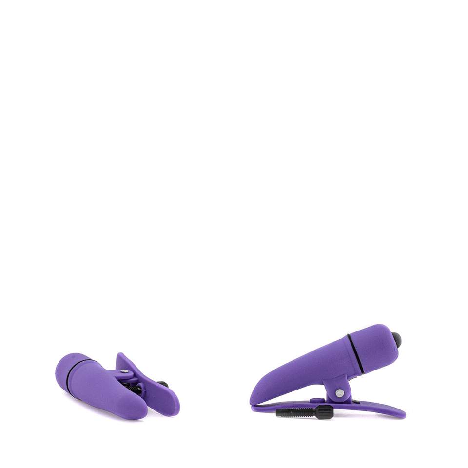 Fioletowe klamerki do stymulacji sutków z dodatkową wibracją