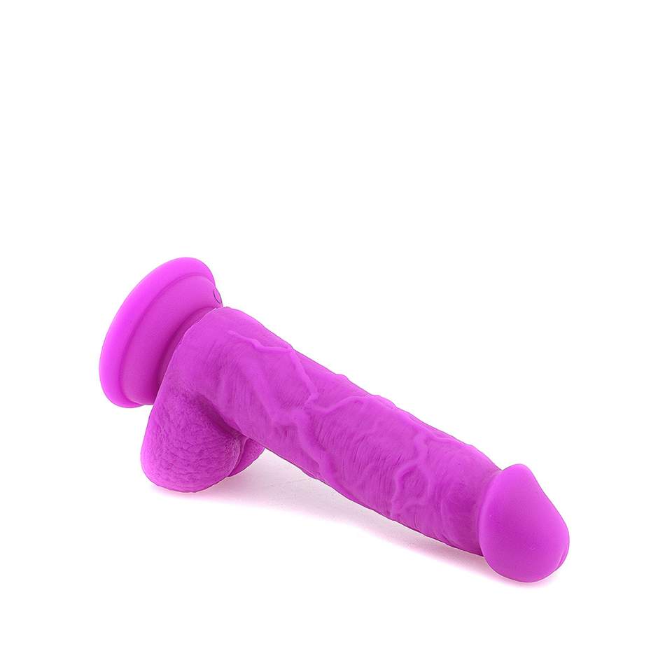 Fioletowe silikonowe dildo realistyczne z jądrami – 18,5 cm