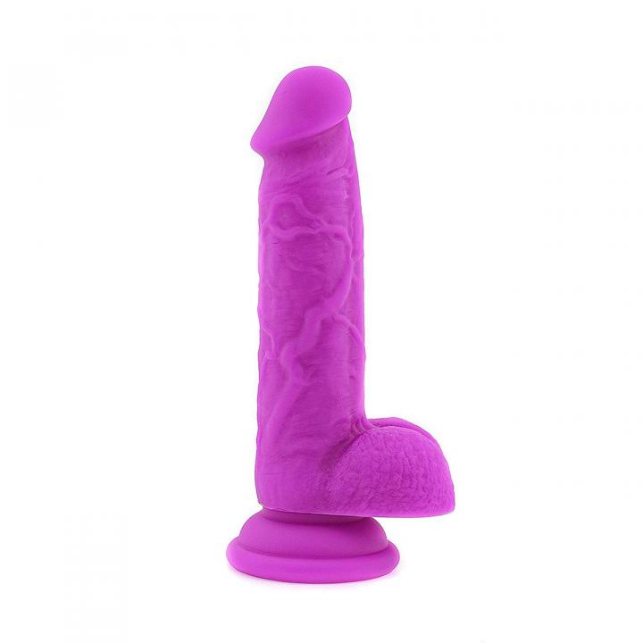 Fioletowe silikonowe dildo realistyczne z jądrami – 18,5 cm