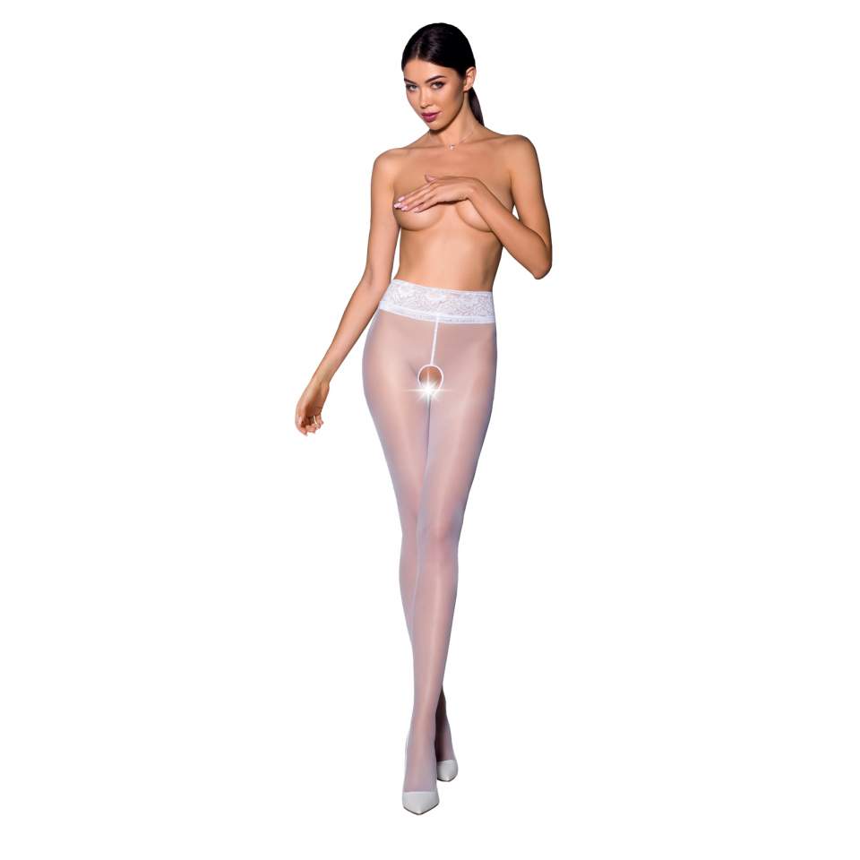 XXX Rajstopy z wycięciem Passion Tiopen 008 - białe