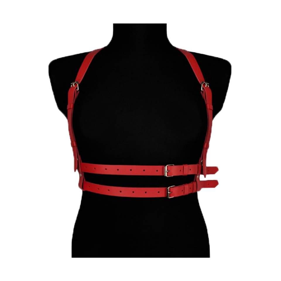 Czerwona skórzana uprząż Karess Nastia