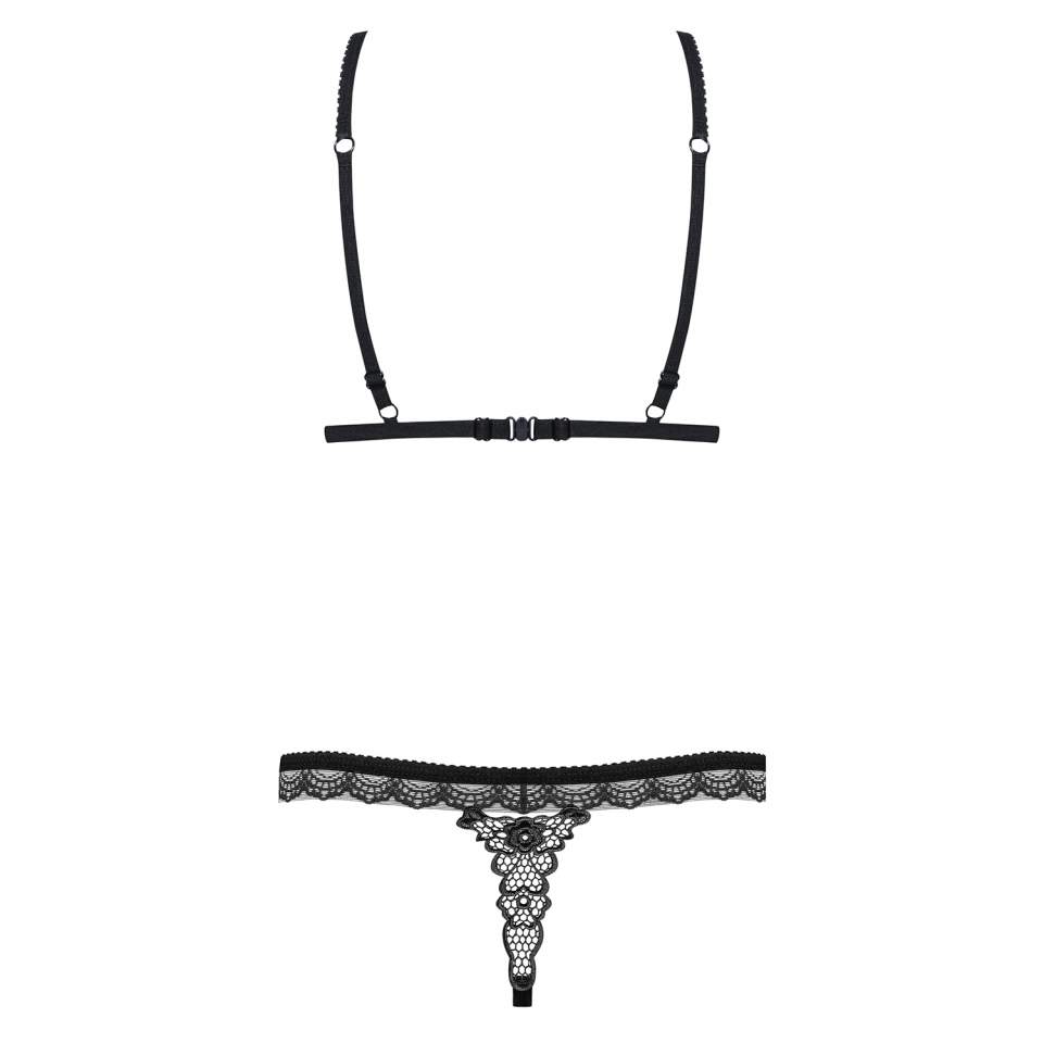 Dwuczęściowy czarny komplet Obsessive 865-SET-1 z otwartymi miseczkami 