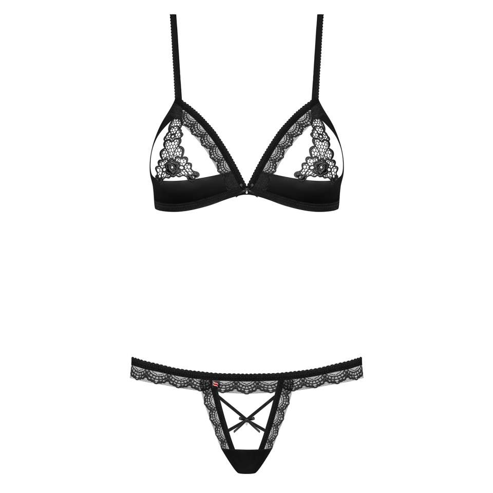 Dwuczęściowy czarny komplet Obsessive 865-SET-1 z otwartymi miseczkami 