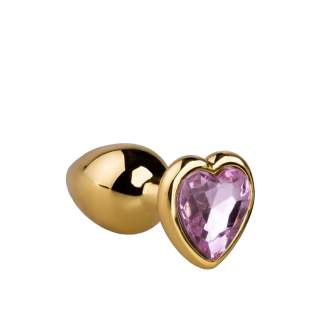 Złoty metalowy korek analny z kryształkiem w kształcie serca - średnica 2,8 cm