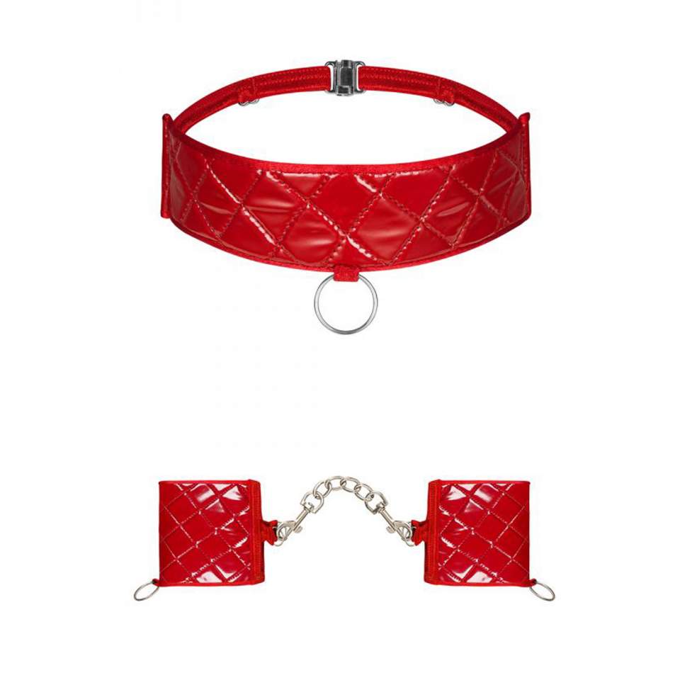 Czerwony komplet kajdanki choker Obsessive Hunteria