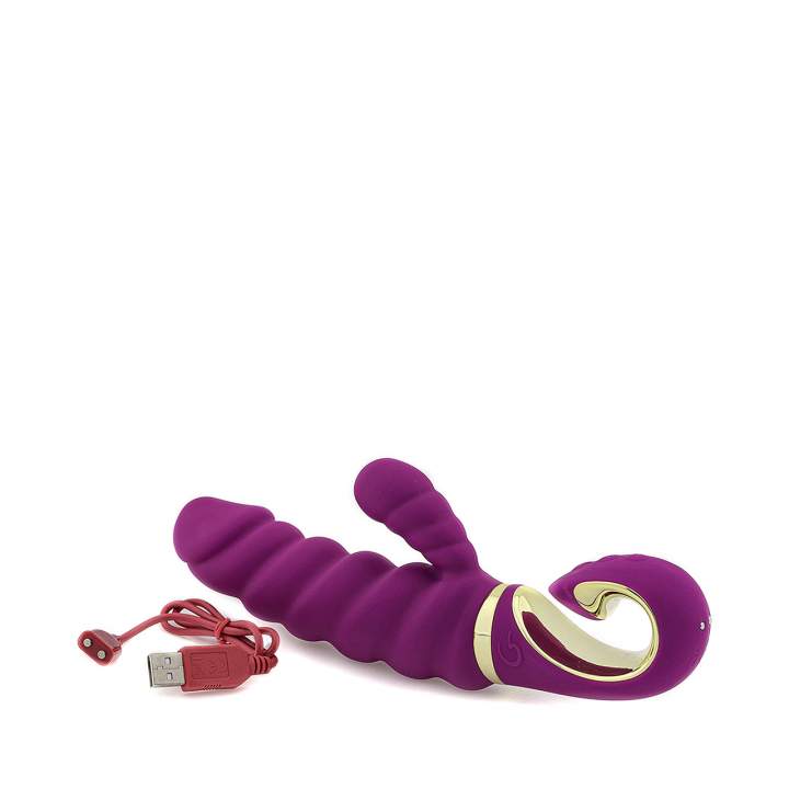 Karbowany wibrator króliczek z mocnym silnikiem Gcandy Sweet Raspberry