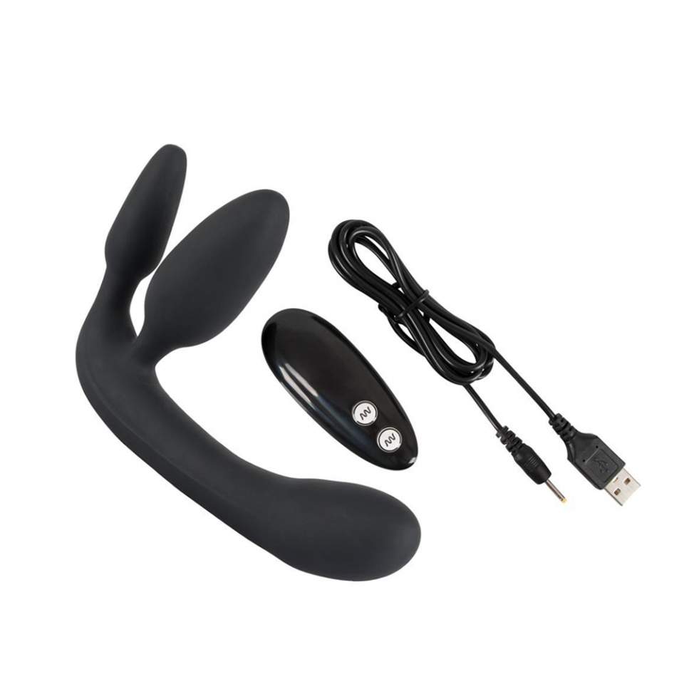 Silikonowy potrójny strapon z wibracjami