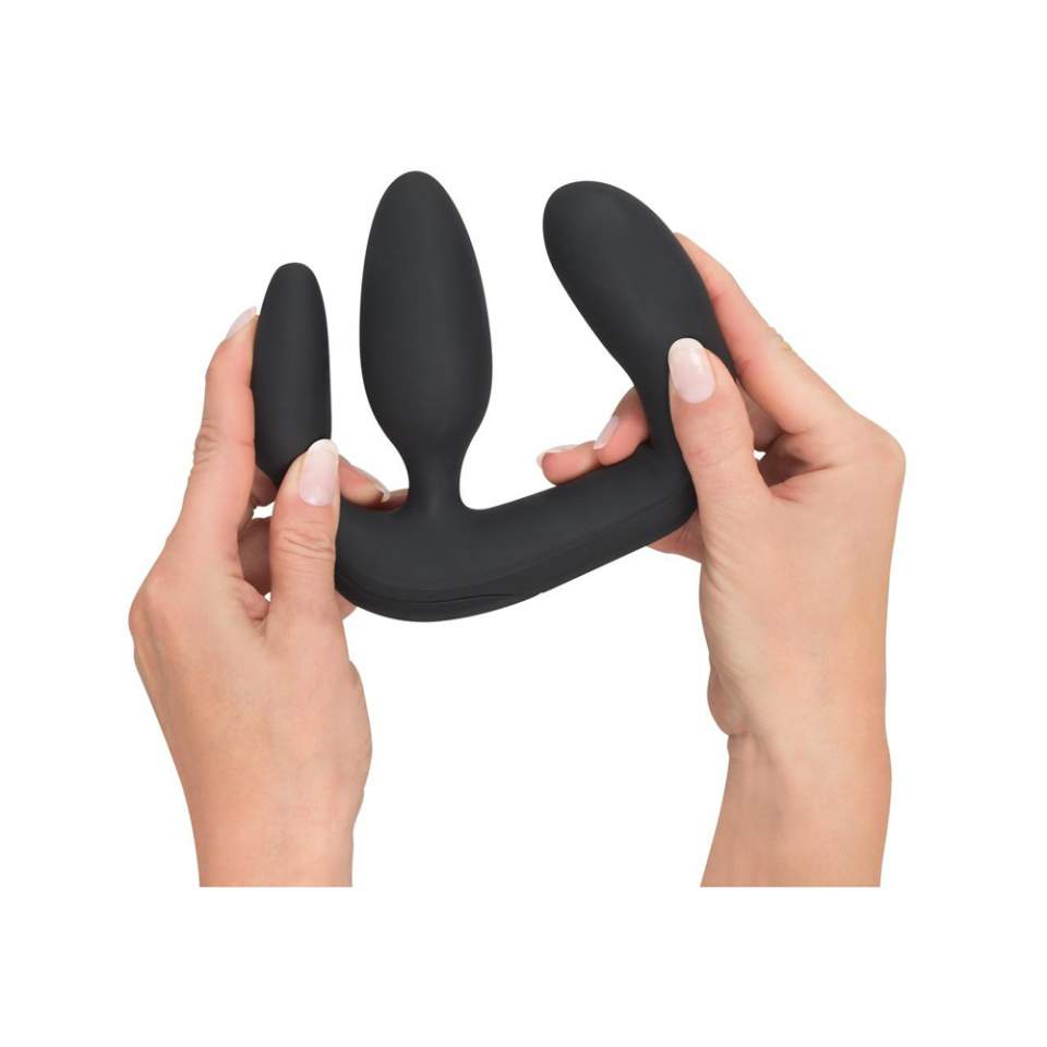 Silikonowy potrójny strapon z wibracjami