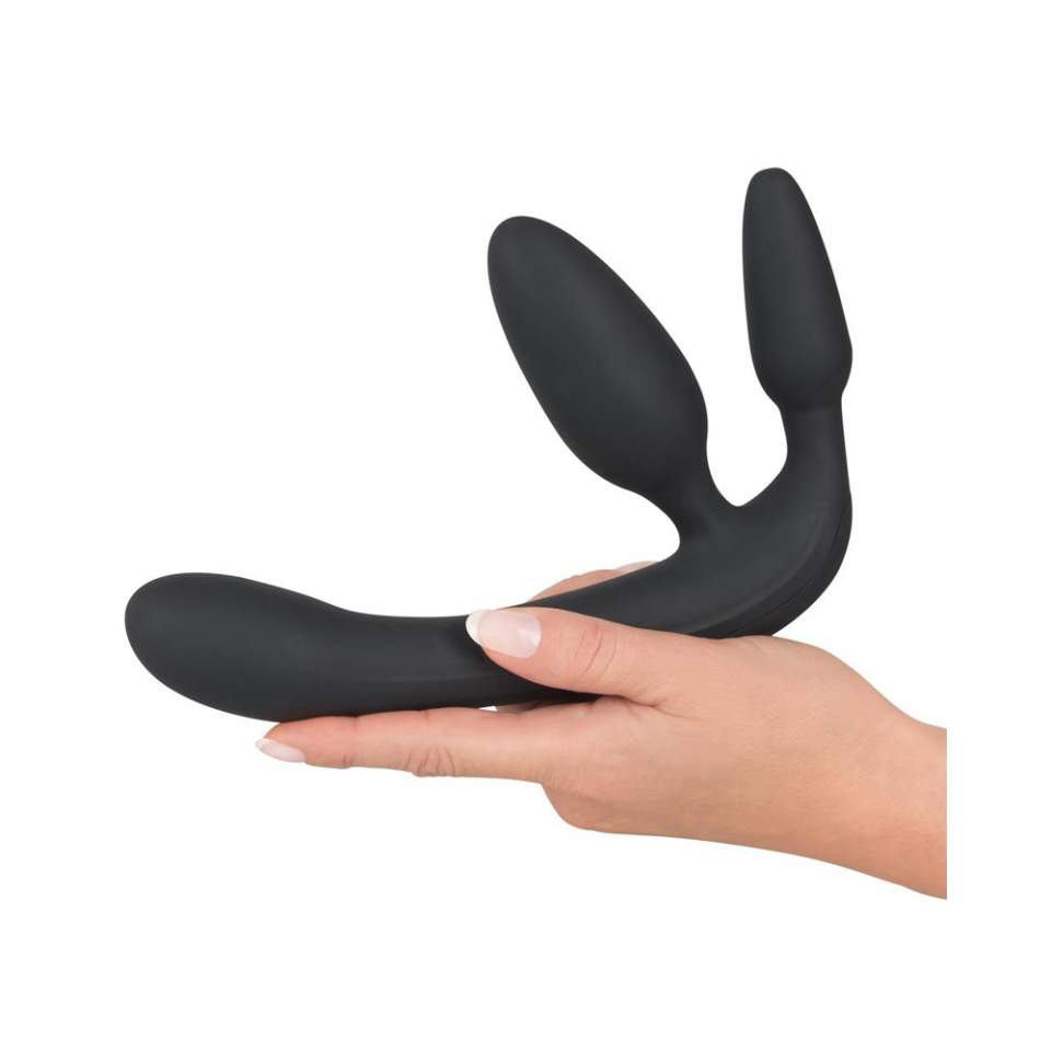 Silikonowy potrójny strapon z wibracjami