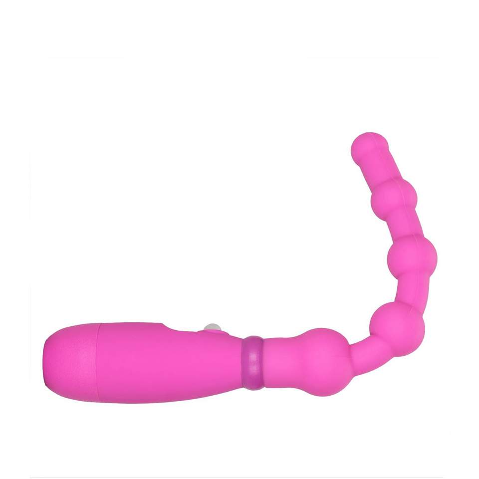 Silikonowe, różowe giętkie koraliki analne z wibracją