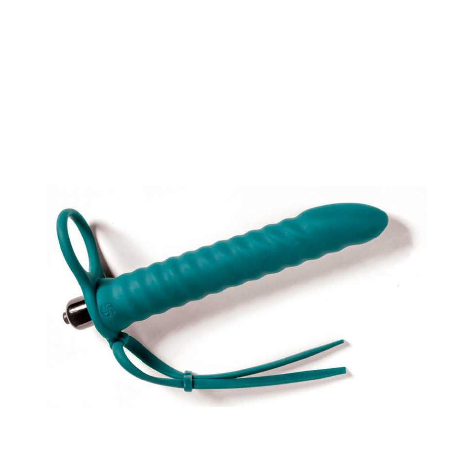 Silikonowy strap-on z wibracjami do podwójnej penetracji