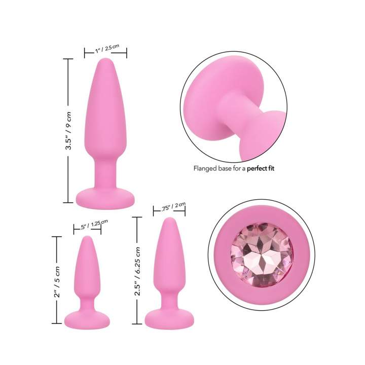 Zestaw różowych silikonowych korków analnych z kryształkiem