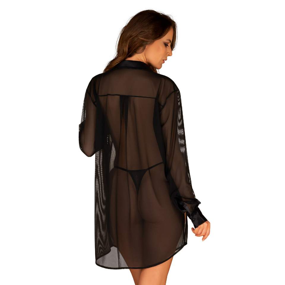 Luźna, prześwitująca koszula damska Obsessive Stellya - czarna