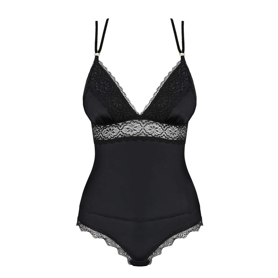 Czarne Body Obsessive Lolitte z zapięciem w kroku i koronką