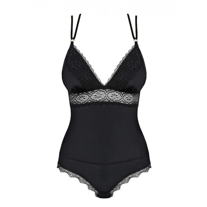 Czarne Body Obsessive Lolitte z zapięciem w kroku i koronką