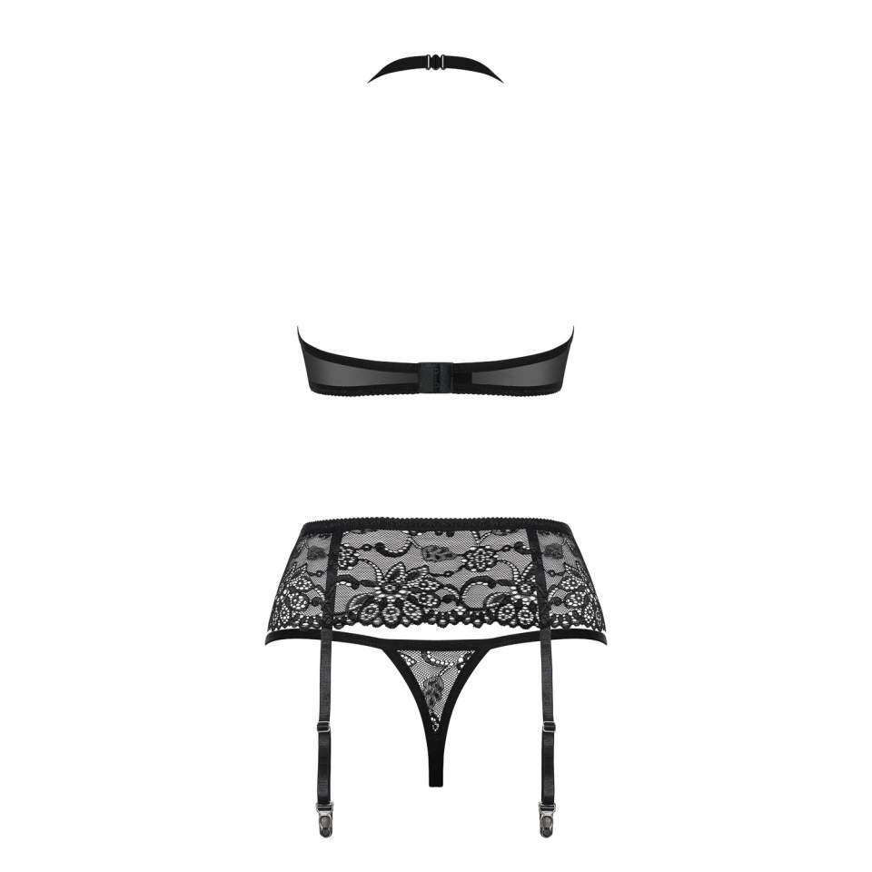 Rozkoszny trzyczęściowy czarny komplet Obsessive 838-SEG