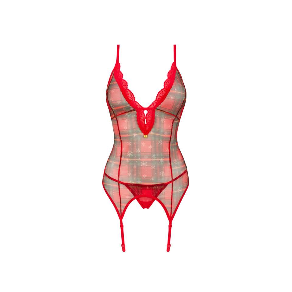 Czerwony gorset Obsessive Jollymore ze światecznym motywem