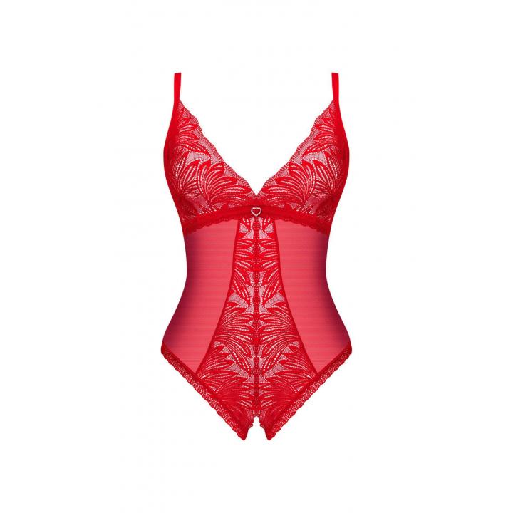 Koronkowe czerwone body otwarte Obsessive Chilisa