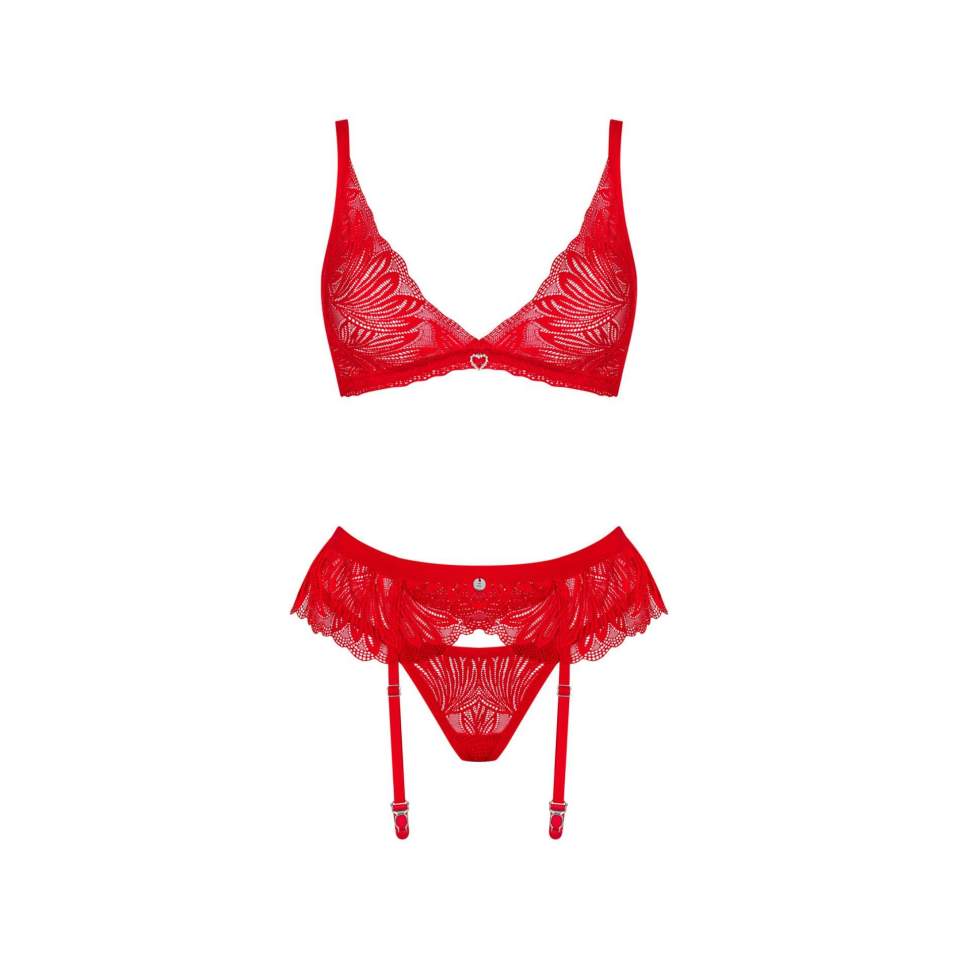 Seksowny czerwony 3-częściowy komplet Obsessive Chilisa