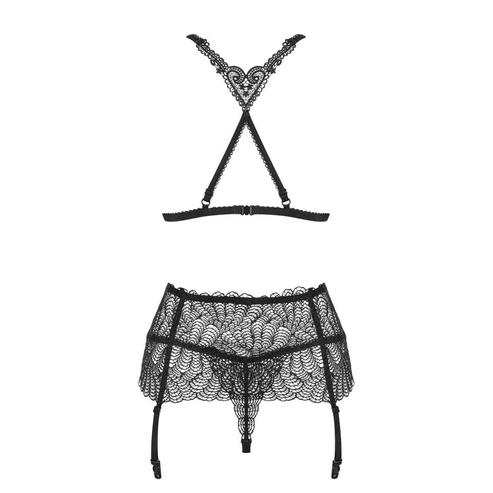 Delikatny trzyczęściowy czarny komplet Obsessive Chiccanta