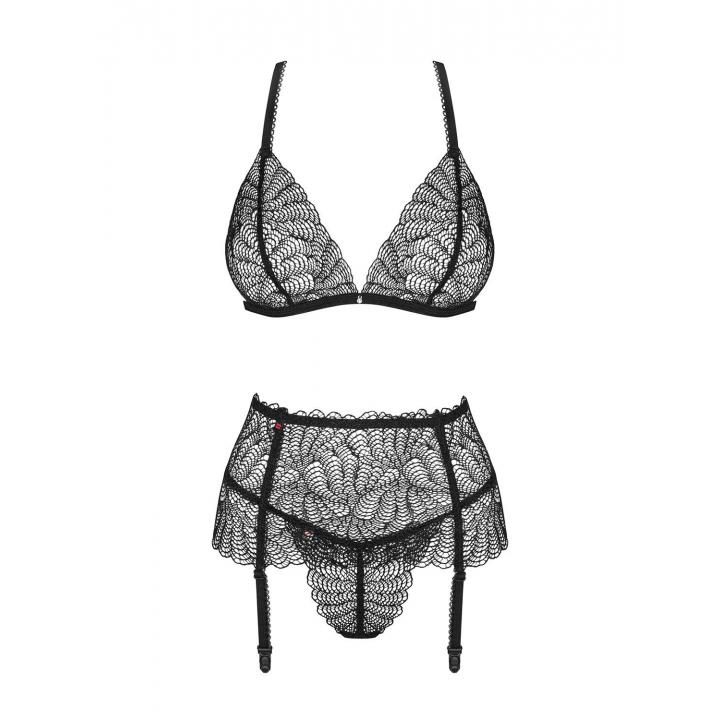 Delikatny trzyczęściowy czarny komplet Obsessive Chiccanta