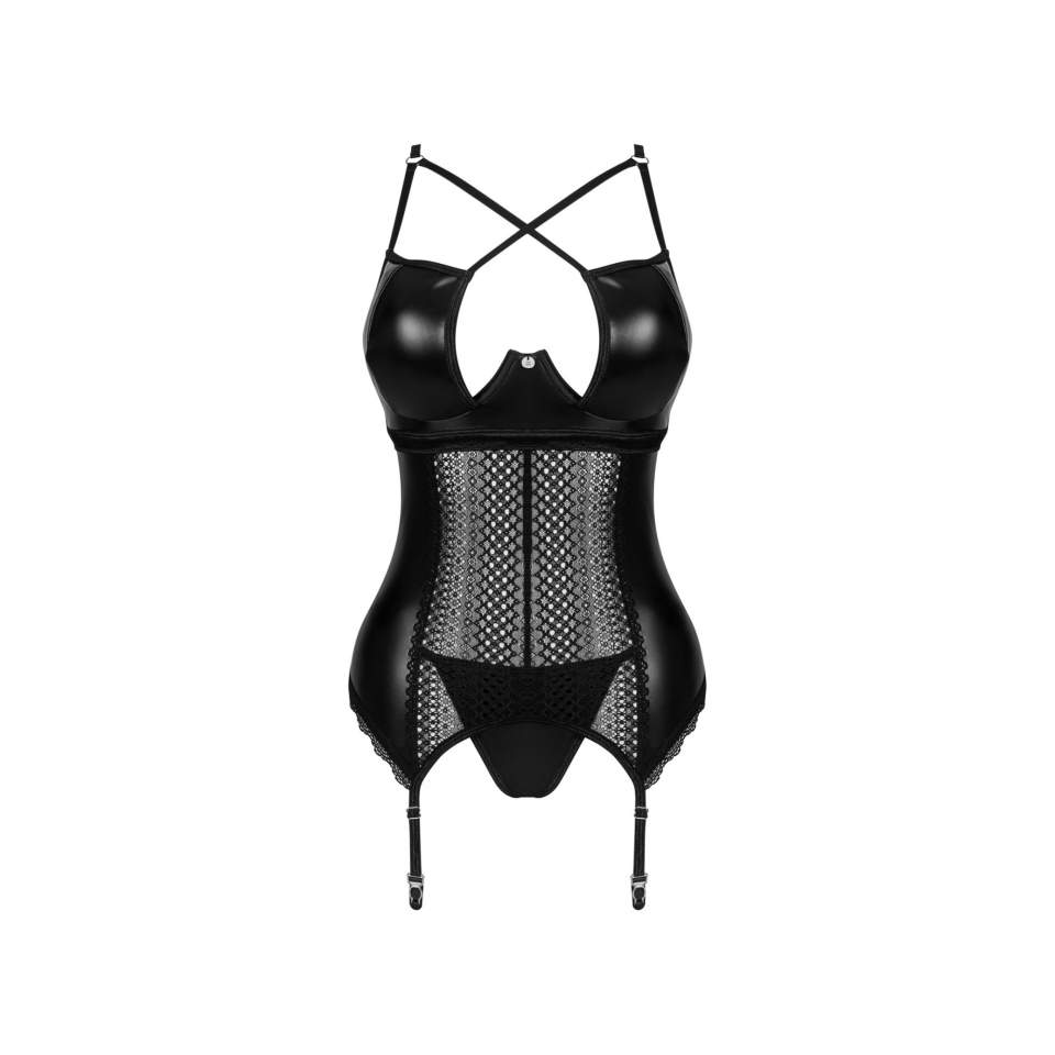 Drapieżny czarny gorset ze stringami Obsessive Norides