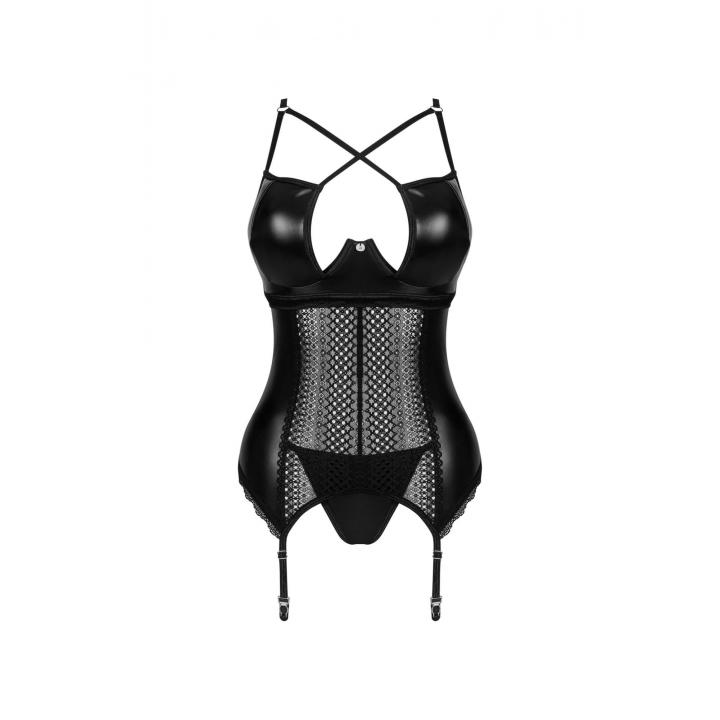 Drapieżny czarny gorset ze stringami Obsessive Norides