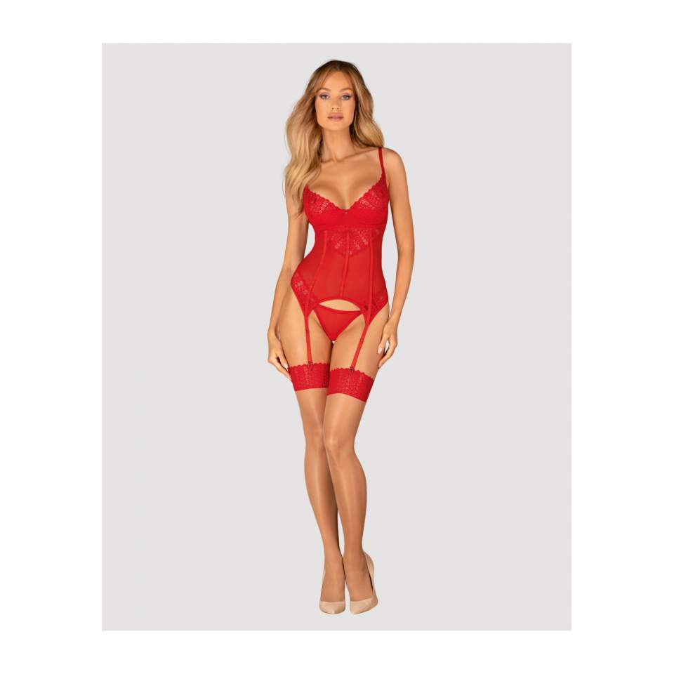 Seksowny i namiętny czerwony gorset ze strigami marki Obsessive Ingridia