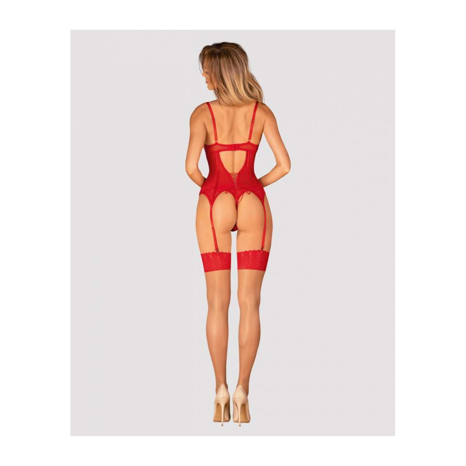 Seksowny i namiętny czerwony gorset ze strigami marki Obsessive Ingridia