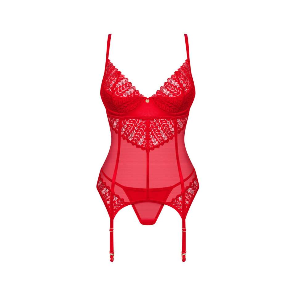 Seksowny i namiętny czerwony gorset ze strigami marki Obsessive Ingridia