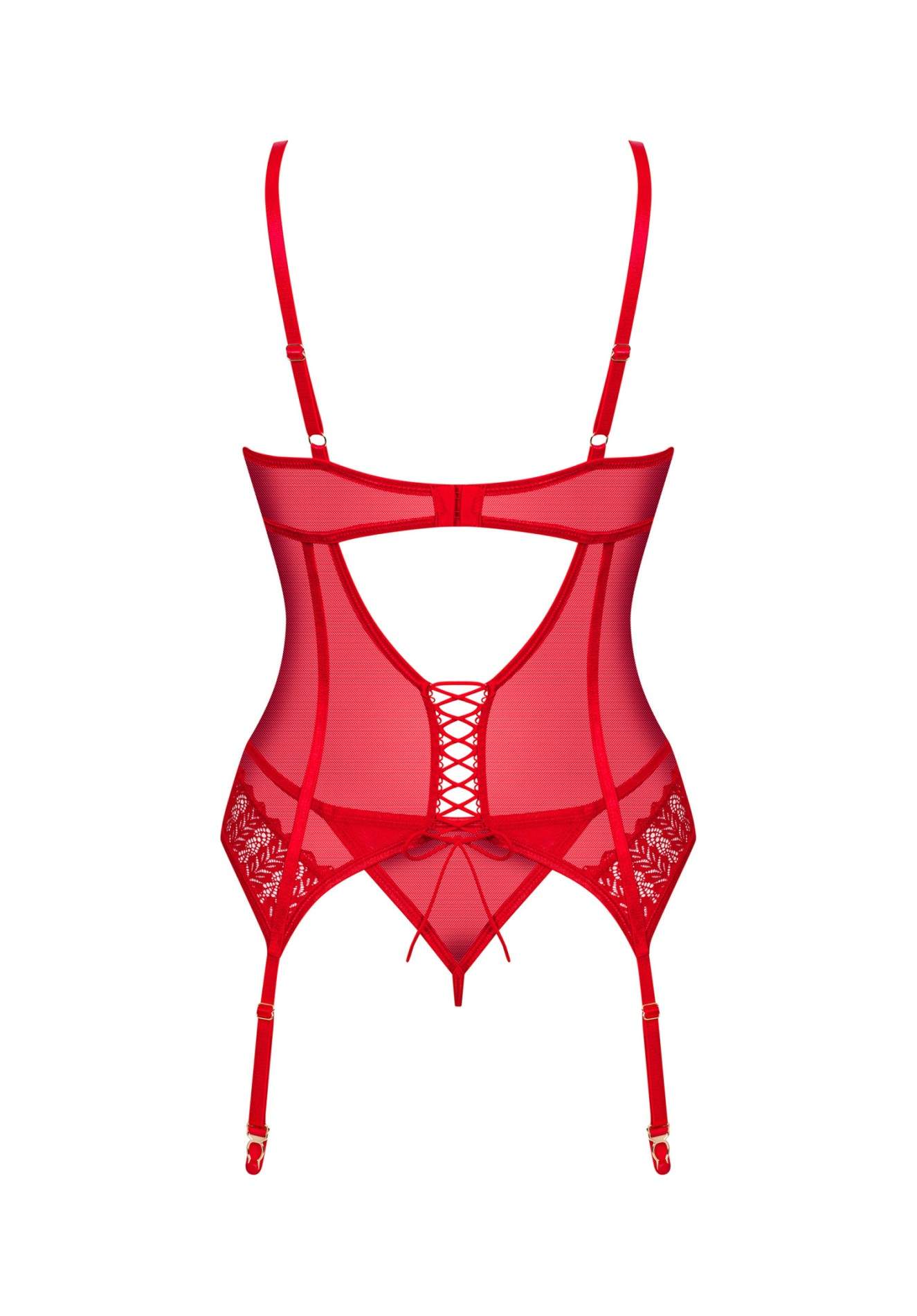 Seksowny i namiętny czerwony gorset ze strigami marki Obsessive Ingridia