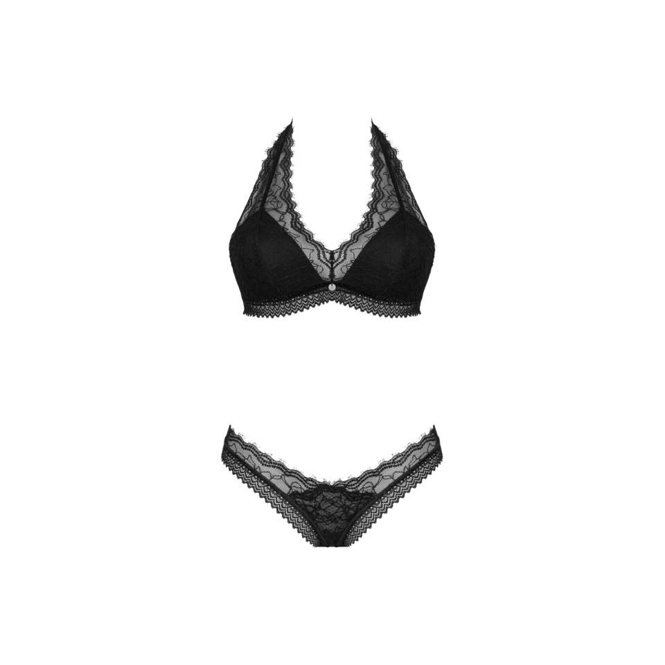 Klasyczny z koronką czarny komplet 2-częściowy Obsessive Medilla
