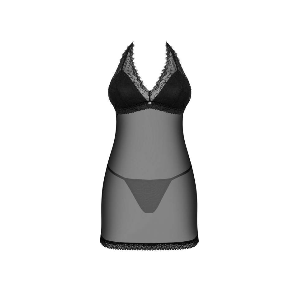 Prześwitujaca czarna koszulka ze ztringami Obsessive Medilla