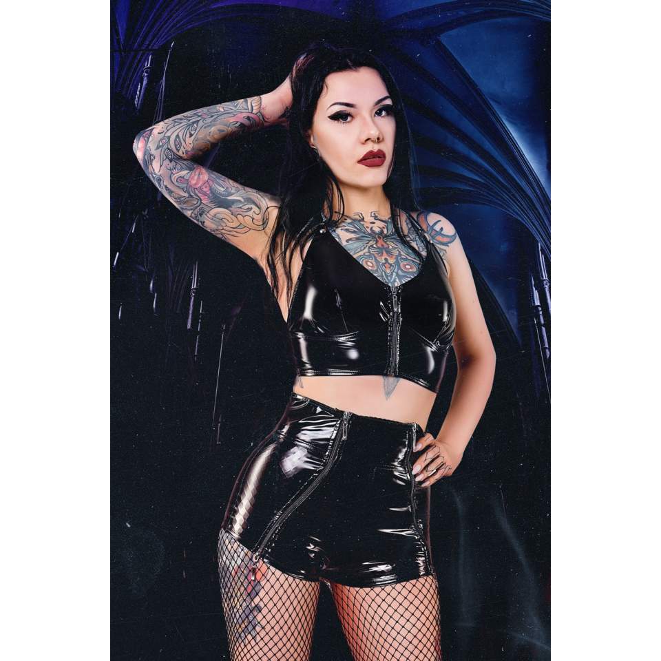 Eleganckie czarne szorty z lekko podwyższonym stanem Demoniq Mona