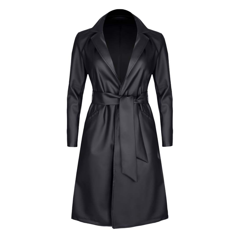 Elegancki i efektowny czarny płaszcz z eko-skóry Demoniq Selina