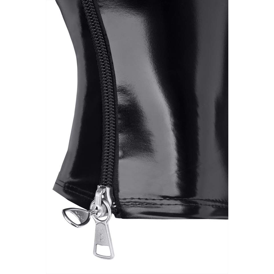 Maska z elastycznego i błyszczącego vinylu w kolorze czarno-czerwonej zebry Demoniq