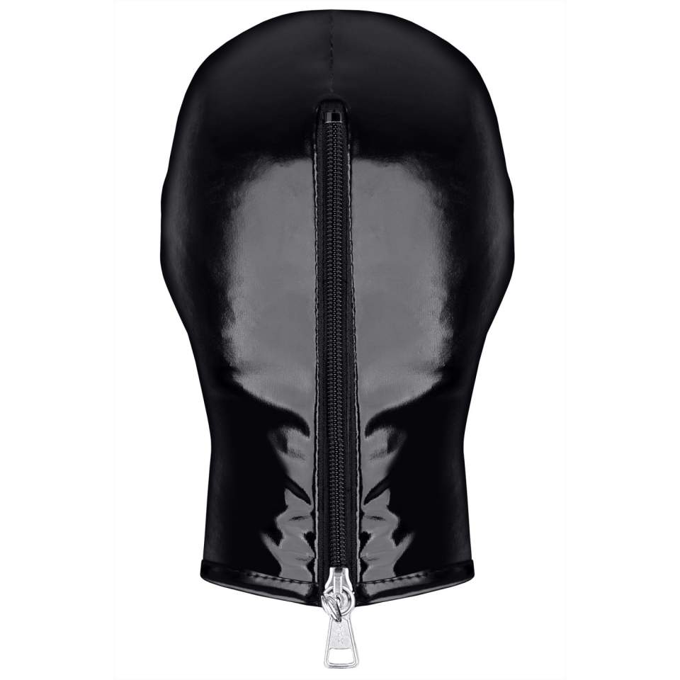 Maska z elastycznego i błyszczącego vinylu w kolorze czarno-czerwonej zebry Demoniq