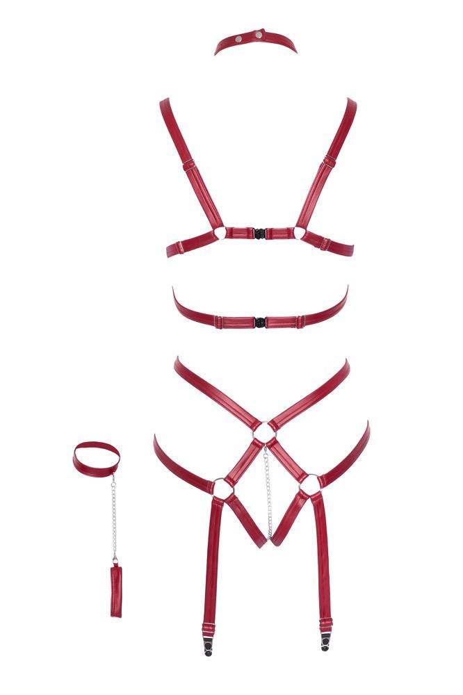 Ekstrawagancki jednoczęściowy kostium w stylu bondage w zestawie z kajdankami