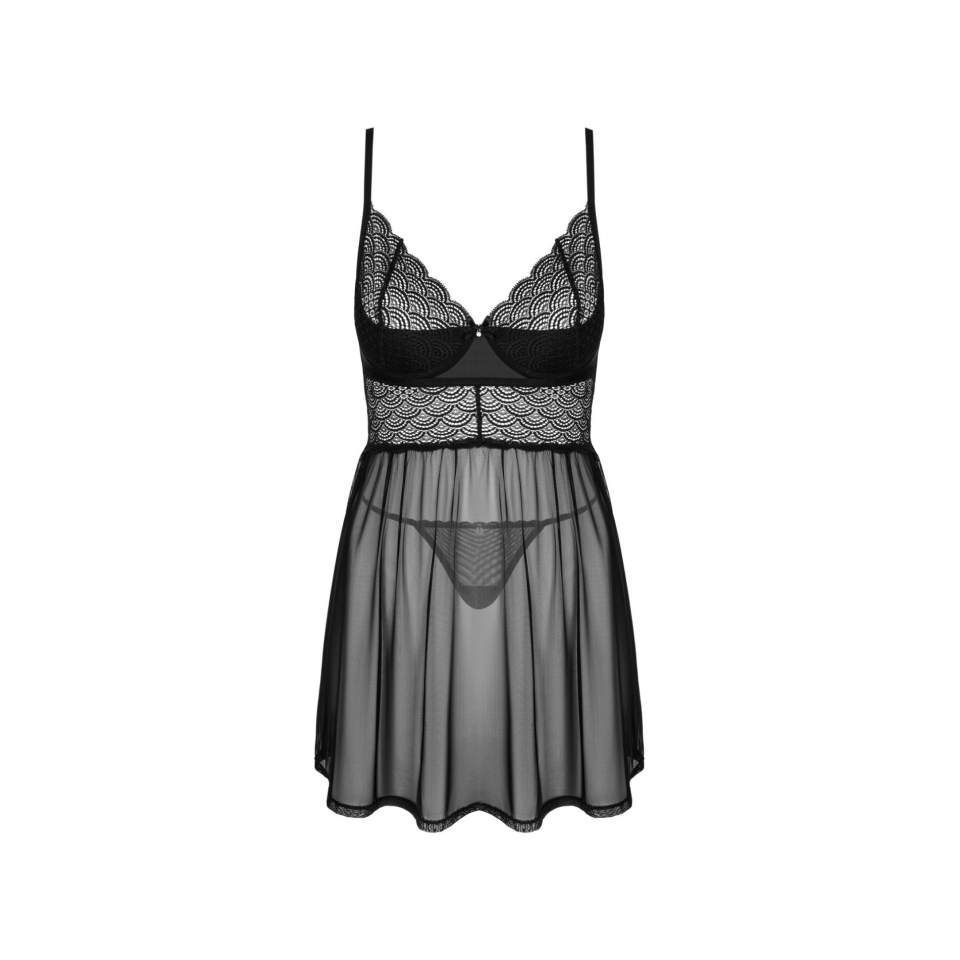 Namiętny czarny babydoll ze stringi Obessive Chemeris