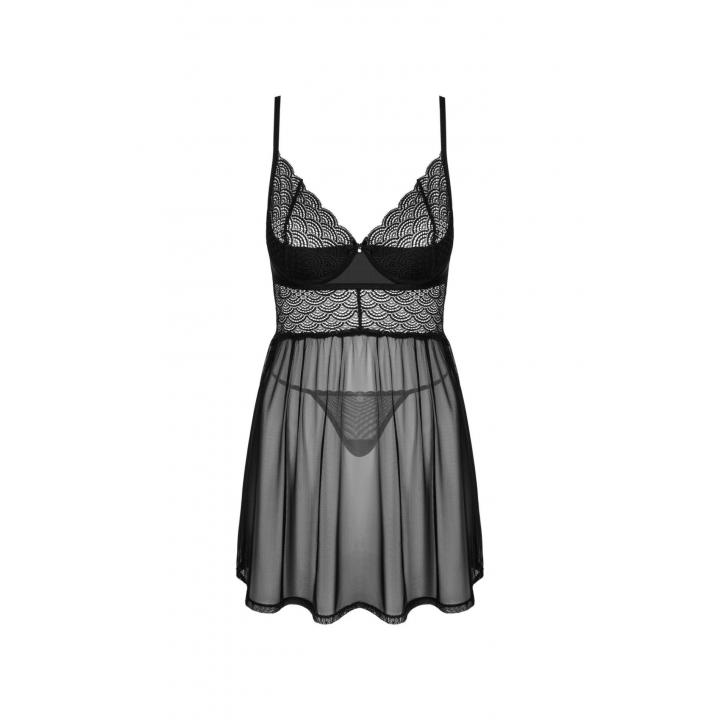 Namiętny czarny babydoll ze stringi Obessive Chemeris