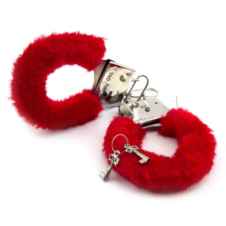 Czerwone kajdanki z futerkiem+ kluczyk