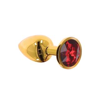 Elegancki złoty korek z czerwonym kryształkiem- rozmiar M