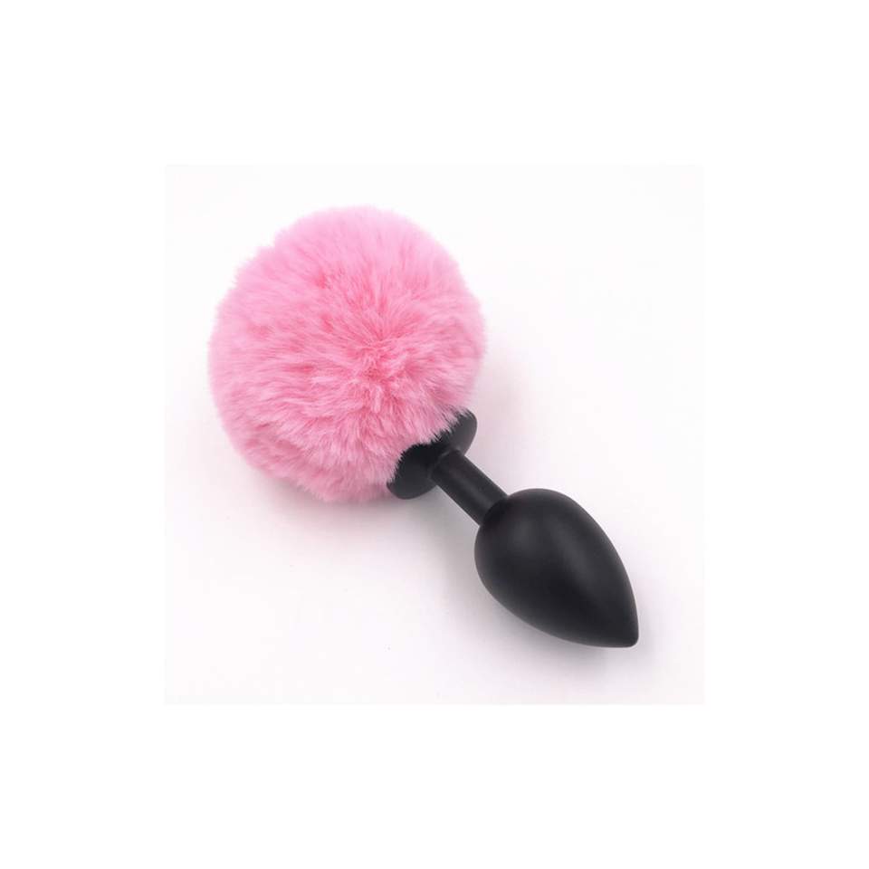 Czarny silikonowy korek analny z ogonkiem króliczka - small