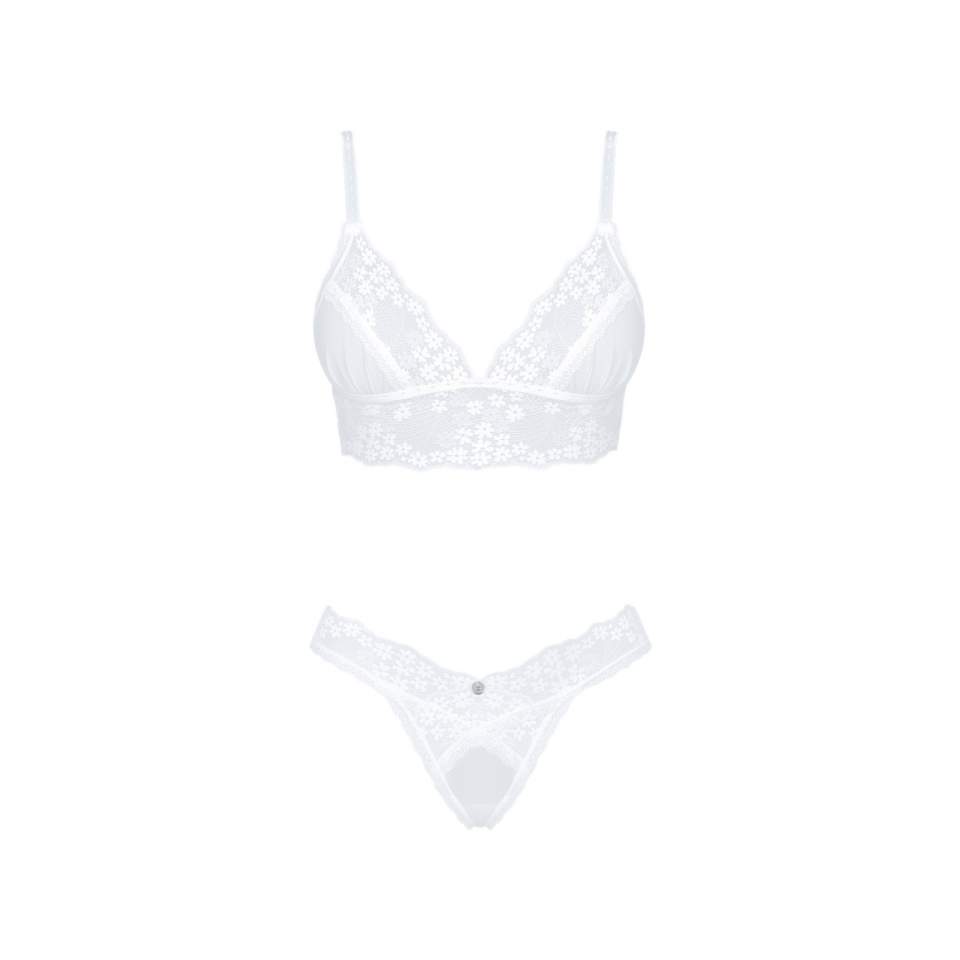 Koronkowy biały komplet 2-częściowy marki Obsessive Heavenlly