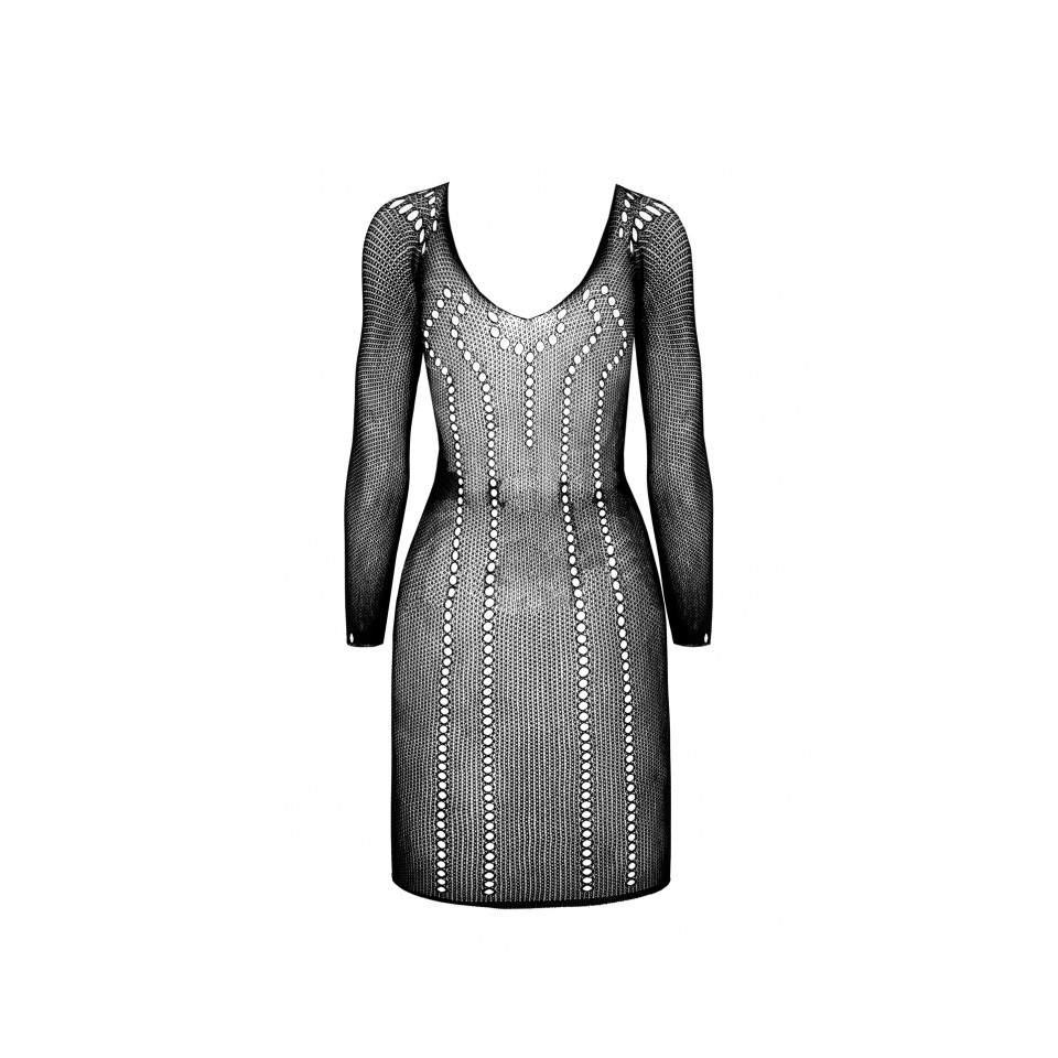 Seksowna czarna sieteczkowa sukienka z długim rekawem Passion BS101